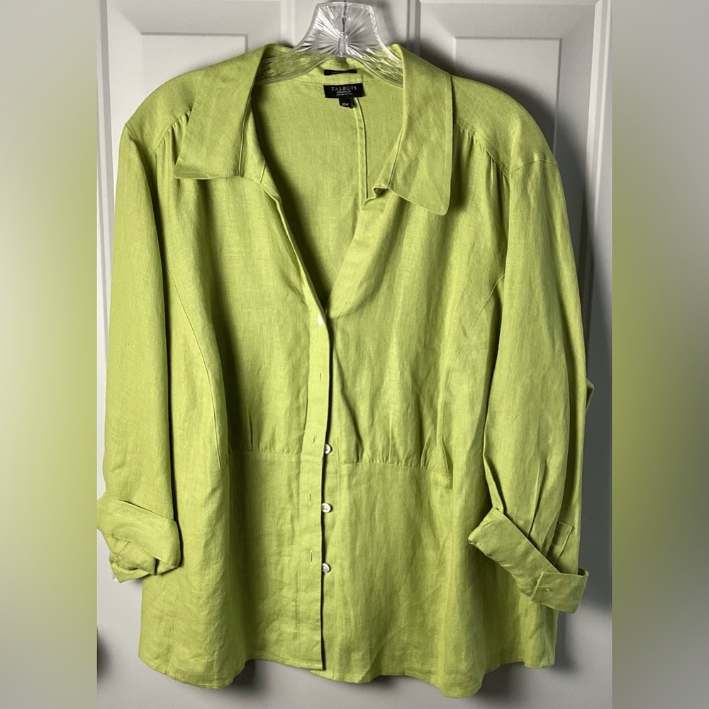 Talbots Lime Green pure Irish Linen Button-Front Shirt